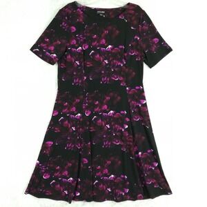 Roz & Ali Womens Dress Fit & Flare Above Knee Purple Black Floral Short Sleeve L